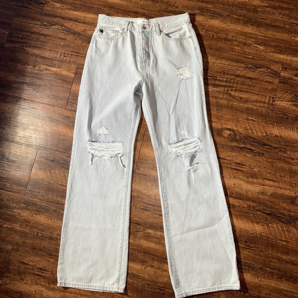 Kancan Button Fly Distressed Baggy Jeans Light Wash Women's 11